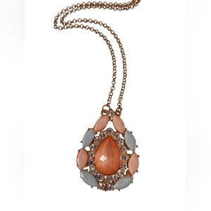 GOLD, PEACH & MINT GREEN TEARDROP PENDANT NECKLACE 21"